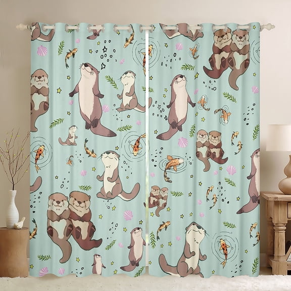 Homewish Kawaii Otter Blackout Curtains Set of 2 (52x84 Each) for Preppy Child,Cartoon Animal Window Curtains,Koi Fish Curtains and Drapes,Luxury Bedroom Decor