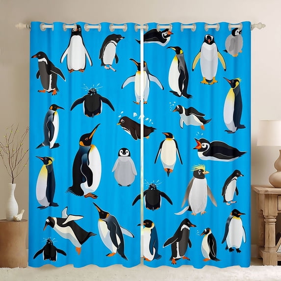 Homewish Kawaii Penguin Kids Black Out Curtains, Cute Cartoon Animal Curtains Pack of 2 (42x63 Each), Funny Ocean Sealife Bedroom Curtains, Curtains Blackout Home Decor