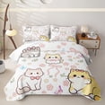 thumbnail image 1 of Homewish Kawaii Pet Cat Quilt Full,Lovely Flowers Bowtie Full Bedspread Sets,White,3-Piece, 1 of 7