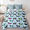 thumbnail image 1 of Homewish Kawaii Pet Dachshund 7pcs Queen Bedding,Dog Paw Print Bedding Comforter Set Queen,Blue,Reversible, 1 of 8