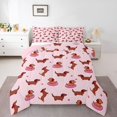 thumbnail image 1 of Homewish Kawaii Pet Dachshund Queen Comforter Set,Cartoon Animals Comforter Sets Queen,Pink,Pink Reversible,3 Pieces,1 Comforter and 2 Pillowcases, 1 of 7