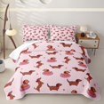 thumbnail image 1 of Homewish Kawaii Pet Dachshund Quilt Full,Cartoon Animals Full Bedspread Sets,Pink,3 Pieces, 1 of 7