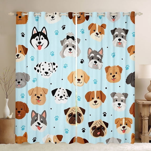 Homewish Kawaii Pet Dog Kitchen Curtains,Cute Animal Al Black Out Curtains Pack of 2 (42x63 Each),Blue