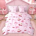 thumbnail image 1 of Homewish Kawaii Pink Bowknot Bedding Comforter Set 7pcs, Cartoon Cherry Fruit Queen Bedding Sets, Cute Princess Style Reversible Queen Sheet Sets, Lightweight Room Decor, 1 of 7