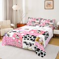 thumbnail image 1 of Homewish Kawaii Pink Cartoon Twin Sheet Sets, Cute Rustic Milk Cow Twin Fitted Sheet, Princess Patchwork Flat Sheet, Microfiber Bedroom Decor, 3pcs, 1 of 7