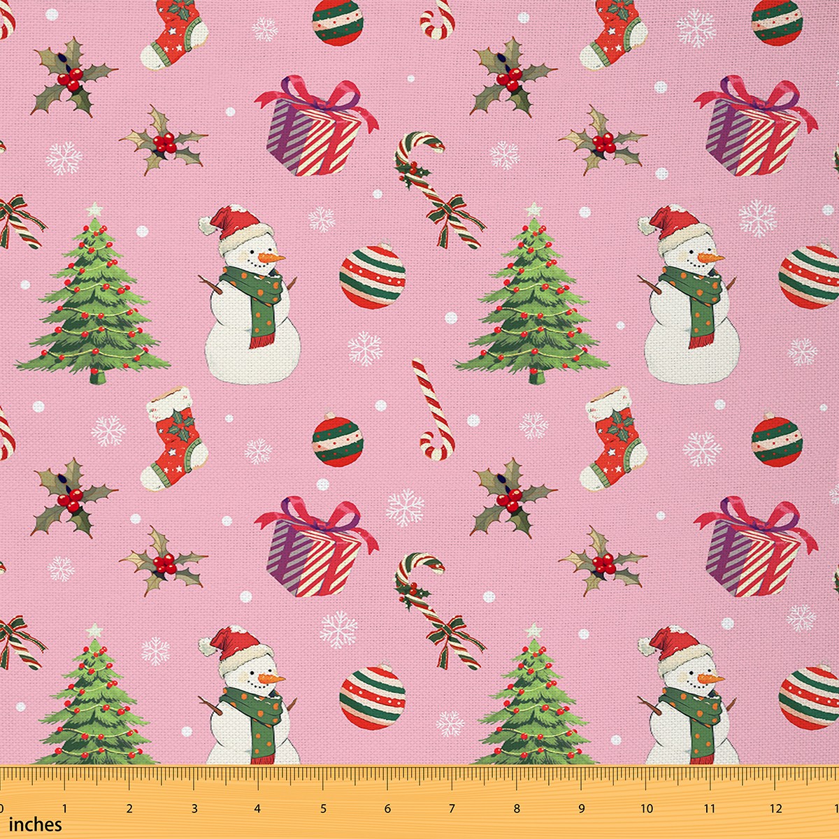 Homewish Kawaii Pink Christmas Fabric by the Yard 2 Yards, Cartoon Xmas Snowman Sewing Fabric, Teen Kid Child Fabric for Sewing, Luxury Bedroom Decor