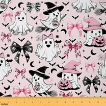 Homewish Kawaii Pink Ghost Fabric by the Yard 1 Yard for Kids, Princess Ribbon Bow Room Decor Fabric by the Yard, Happy Halloween Sewing Fabric, Microfiber Bedroom Decor