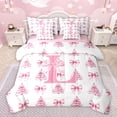 thumbnail image 1 of Homewish Bowknot Monogrammed L Queen Bedding Sets, Cartoon Christmas Tree Sheet Sets, 7pcs, 1 of 7