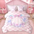thumbnail image 1 of Homewish Kawaii Pink Monogrammed Bedding Comforter Set 7 Pieces for Girls, Initial J Letter Full Bedding Set, Dreamy Butterfly Bowknot Reversible Fitted Sheet Flat Sheet, Breathable Home Decor, 1 of 7