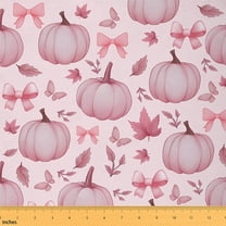 Homewish Kawaii Pink Pumpkin Fabric by the Yard 1 Yard for Kids, Princess Cute Bowknot Room Decor Fabric by the Yard, Autumn Maple Leaf Sewing Fabric, Luxury Bedroom Decor
