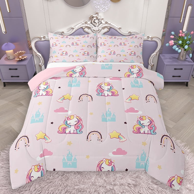 Homewish Kawaii Pink Unicorn Full Size Comforter Sets, Dreamy Princess ...