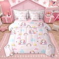 thumbnail image 1 of Homewish Kawaii Pink Unicorn Twin Bedding Sets 7-Piece, Dreamy Princess Castle Bedding Comforter Set, Cartoon Stars Rainbow Reversible Sheet Sets, Lightweight Room Decor, 1 of 8