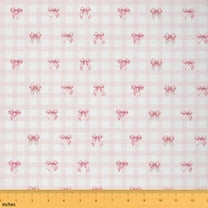 Homewish Kawaii Princess Bowknot Fabric by the Yard 1 Yard for Kids, Pink Checkered Buffalo Room Decor Fabric by the Yard, Cartoon Ribbon Theme Sewing Fabric, Luxury Bedroom Decor