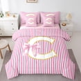 thumbnail image 1 of Homewish Kawaii Princess Style Bedding Comforter Set 7pcs for Teen, Kawaii Initial C Letter Queen Bedding Sets, Pink Stripes Line Reversible Queen Sheet Sets, Ultra Soft Bedroom Decor, 1 of 7