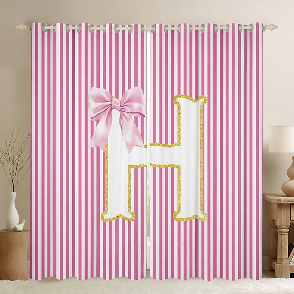 Homewish Kawaii Princess Style Black Out Curtains for Teen, Kawaii Initial H Letter Curtains Pack of 2 (42x63 Each), Pink Stripes Line Bedroom Curtains, Curtains Blackout Home Decor