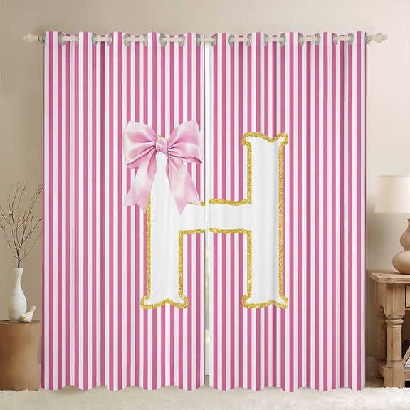 Homewish Kawaii Princess Style Curtains Pack of 2 (42x84 Each) for Teen, Kawaii Initial H Letter Curtains Blackout, Pink Stripes Line Bedroom Curtains, Curtains Blackout Home Decor