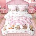 thumbnail image 1 of Homewish Kawaii Rabbit Deer 7pcs Bedding Comforter Set,Wild Animal Queen Bedding Sets,Pink Cherry Blossom Queen Sheet Sets For Girls Kids,Super Cozy Room Decor Reversible, 1 of 8