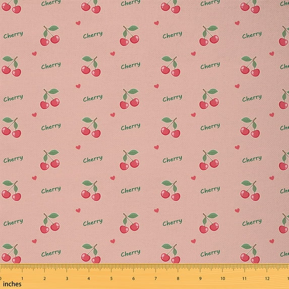 Homewish Kawaii Red Cherry Fabric by the Yard 1 Yard for Kids, Love Heart Room Decor Fabric by the Yard, Cute Cartoon Theme Sewing Fabric, Luxury Bedroom Decor