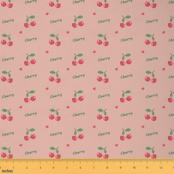Homewish Kawaii Red Cherry Fabric by the Yard 1 Yard for Kids, Love Heart Room Decor Fabric by the Yard, Cute Cartoon Theme Sewing Fabric, Luxury Bedroom Decor