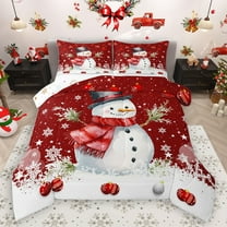 Homewish Kawaii Red Snowman 2pcs Bedding Comforter Set for Teens Boys Girls,Merry Christmas Twin Comforter Sets,Xmas Snowflake Breathable Bedding Set,Super Cozy Room Decor,Reversible
