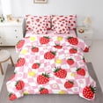 thumbnail image 1 of Homewish Kawaii Red Strawberry Bedding Comforter Set 7-Piece for Girls,Groovy Floral Flowers King Bedding Sets,Geometric Plaid Grid Ultra Soft Bed Sheets,Luxury Bedroom Decor,Reversible, 1 of 8