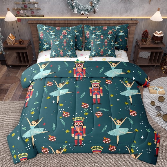 Homewish Kawaii Royal Nutcracker Twin Bedding Sets 7-Piece, Cartoon Princess Elf Bedding Comforter Set, Merry Christmas Reversible Sheet Sets, Lightweight Room Decor