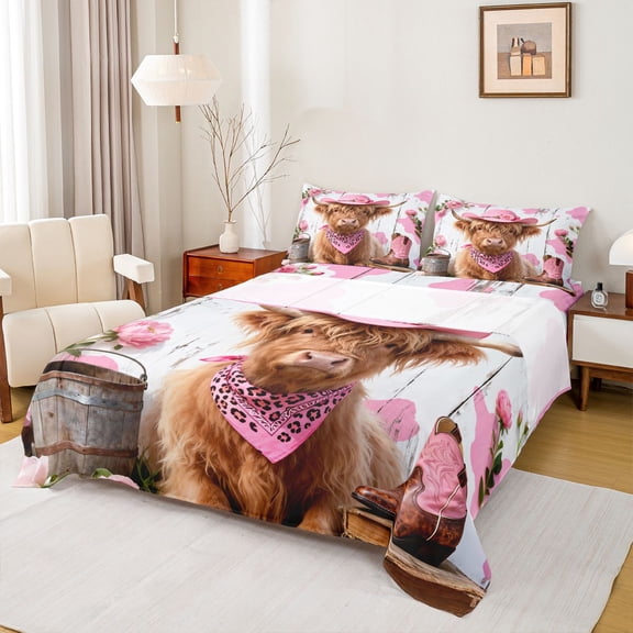 Homewish Kawaii Rustic Cow Bed Sheets, Western Cowgirl Cowboy King Sheets, Farmhouse Cabin Sheet Set, Super Cozy Room Decor, 4-Piece
