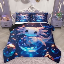 Homewish Kawaii Salamander Axolotl Bedding Comforter Set,Magic Animal Twin Comforter Sets,Pink Blue Bedding Set For Children,Breathable Home Decor Reversible,2pcs