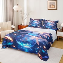 Homewish Kawaii Salamander Axolotl Twin Sheet Sets,Magic Animal Twin Fitted Sheet,Pink Blue Flat Sheet For Children,Breathable Home Decor,3pcs