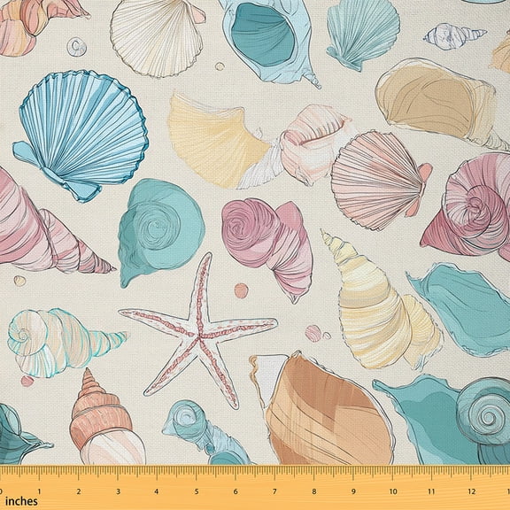 Homewish Kawaii Shell Starfish Fabric by the Yard 1 Yard,Colorful Underocean Animal Home Decor Fabric by the Yard,Ocean Sea Beach Sewing Fabric For Children,Luxury Bedroom Decor