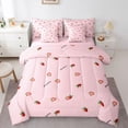 thumbnail image 1 of Homewish Kawaii Strawberry 7-Piece Bedding Comforter Set For Preppy Children Kids,Geometric Stripes King Bedding Sets,Dreamy Princess Ultra Soft Bed Sheets,Lightweight Room Decor,Reversible, 1 of 8