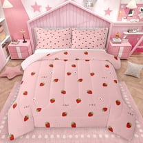 Homewish Kawaii Sweet Strawberry Bedding Comforter Set,Cute Daisy Flower Twin Comforter Sets,Pink Red Bedding Set For Girl Teens,Super Cozy Room Decor Reversible,2pcs