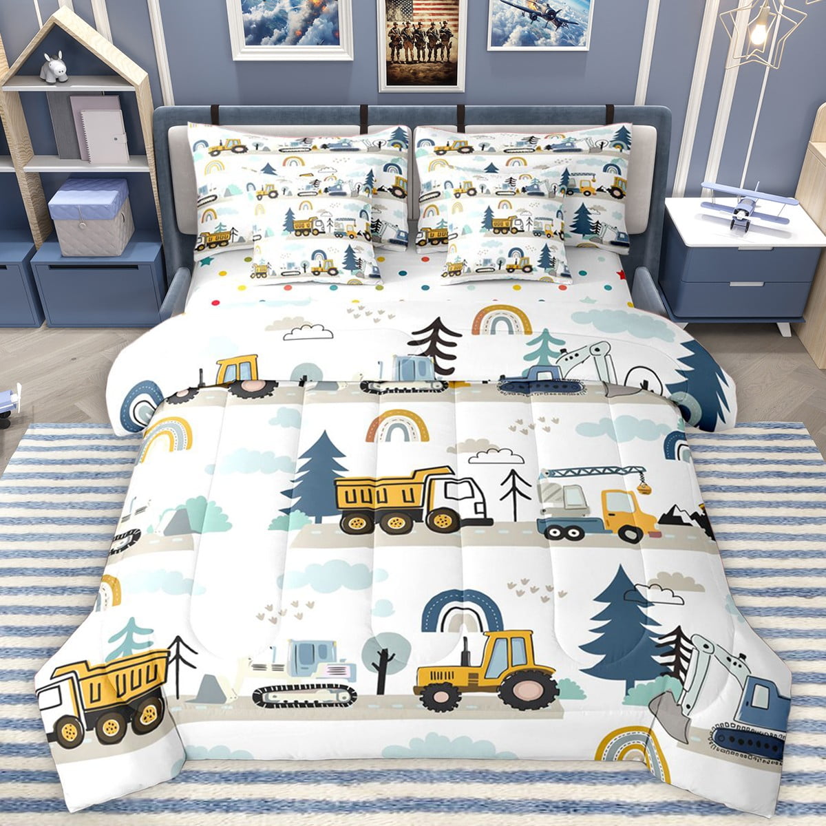 Homewish Kawaii Truck 7-Piece Queen Bedding Set - Car Theme Rainbow ...
