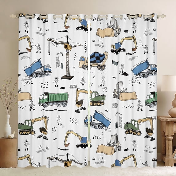 Homewish Kawaii Truck Blackout Curtains Set of 2 (52x84 Each) for Preppy Kids Children,Cat Theme Window Curtains,Construction Vehicles Curtains and Drapes,Microfiber Bedroom Decor