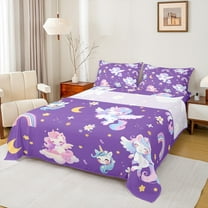 Homewish Kawaii Unicorn Twin Sheet Sets,Fairy Tale Theme Twin Fitted Sheet,Cute Cartoon Rainbow Flat Sheet For Kids,Ultra Soft Home Decor,3 Pieces