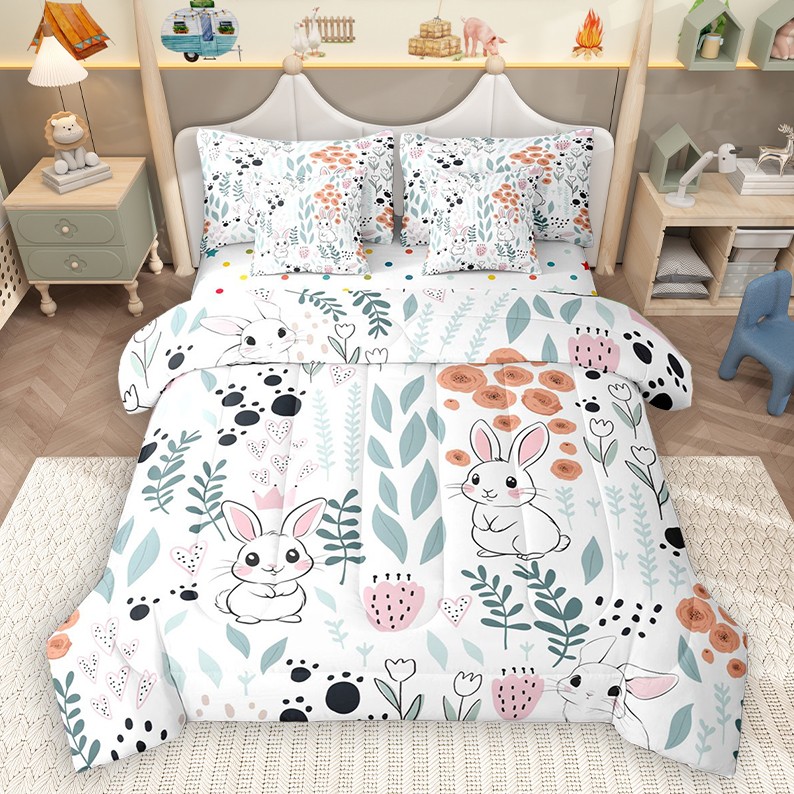 Homewish Kawaii White Rabbit 7 Pieces Bedding Comforter Set for Child ...
