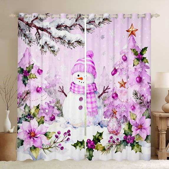 Homewish Kawaii Winter Snowman Curtains Pack of 2 (42x84 Each) for Kids, Christmas Flower Plant Curtains Blackout, Cute Cartoon Bedroom Curtains, Window Curtains Decor