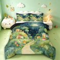 thumbnail image 1 of Homewish Kawaii Woodland Mushrooms Queen Comforter Set,Fungus Plant Comforter Sets Queen,Green,Black Reversible,3pcs,1 Comforter and 2 Pillowcases, 1 of 7