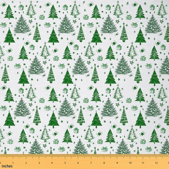 Homewish Kawaii Xmas Tree Fabric by the Yard 1 Yard,Christmas Gifts Home Decor Fabric by the Yard,Green White Sewing Fabric For Girl Boy,Luxury Bedroom Decor