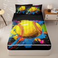 thumbnail image 1 of Homewish Kid Cartoon Softball Zipper Twin Comforter Sets with Fitted Sheet and 2 Pillowcases, Watercolor Splash Zipper Bedding Set, Black Reversible, 4-Piece, 1 of 6