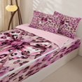 thumbnail image 1 of Homewish Kid Cheetah Print Ribbon Zipper Full Size Comforter Sets with Fitted Sheet and 2 Pillowcases, Old Fashion Bowknot Zipper Bedding Set, Pink Reversible, 4-Piece, 1 of 6