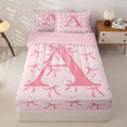 thumbnail image 1 of Homewish Kids Bowknot Print Letter A Theme Zipper Twin Comforter Sets with Fitted Sheet and 2 Pillowcases,Pink Cute Coquette Bow Zipper Bedding Set For Girls,Pink Reversible,4 Pieces, 1 of 7