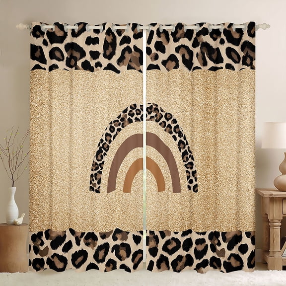 Homewish Kids Cartoon Rainbow Blackout Curtains Set of 2 (52x84 Each), Leopard Cheetah Print Window Curtains, Brown Sequin Print Curtains and Drapes, Black Out Curtains Decor