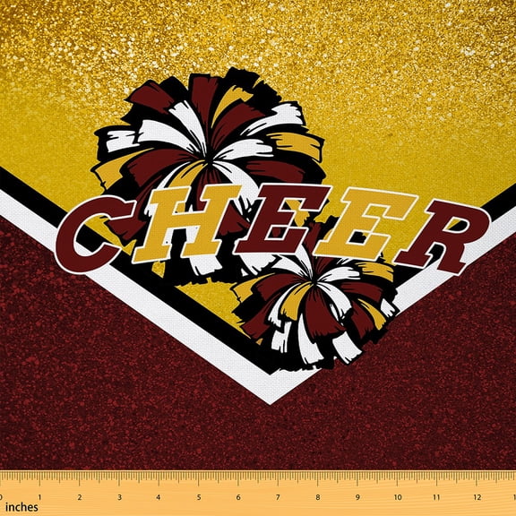 Homewish Kids Cheer Fabric by the Yard 1 Yard,Gymnastics Dancing Lovers Home Decor Fabric by the Yard,Red Yellow Sequin Print Sewing Fabric For Girls,Breathable Home Decor
