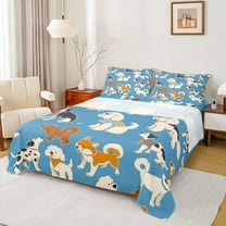 Homewish Kids Children Cartoon Dogs Twin Sheet Sets 3pcs,Kawaii Animal Twin Fitted Sheet Microfiber,Cute Pets Breathable Flat Sheet,Lightweight Room Decor