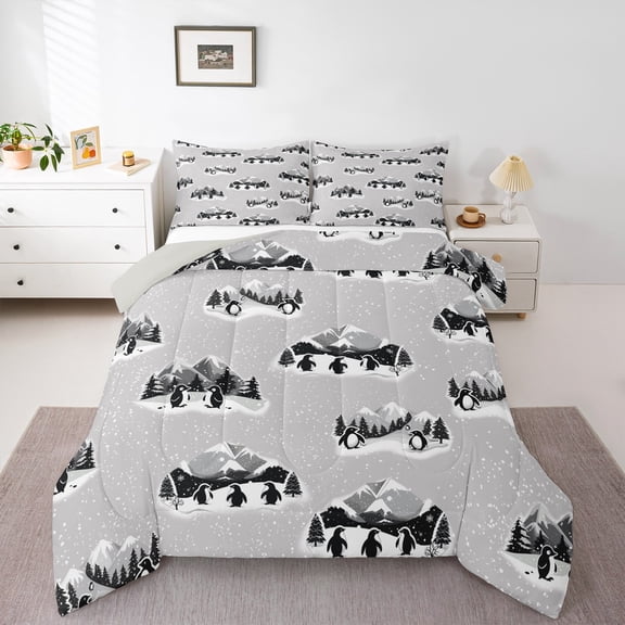 Homewish Kids Children Cartoon Penguin Bedding Comforter Set 2pcs,Kawaii Animal Twin Comforter Sets Microfiber,Cute Wildlife Breathable Bedding Set,Lightweight Room Decor,Reversible