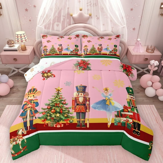 Homewish Kids Children Kawaii Ballet Girl 3 Pieces Queen Comforter Set,Xmas Christmas Nutcracker Ultra Soft Bedding Sets,Happy New Year Bedding Comforter Set Breathable,Lightweight Room Decor