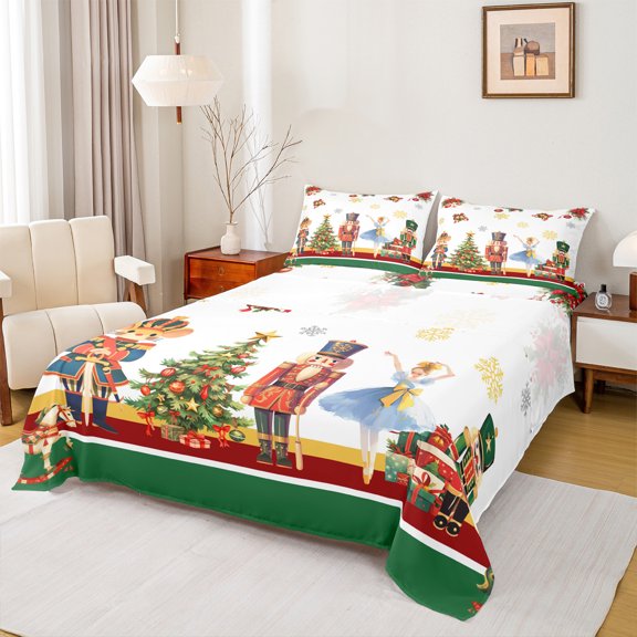 Homewish Kids Children Kawaii Ballet Girl Twin Sheet Sets 3pcs,Xmas Christmas Nutcracker Twin Fitted Sheet Microfiber,Happy New Year Breathable Flat Sheet,Lightweight Room Decor