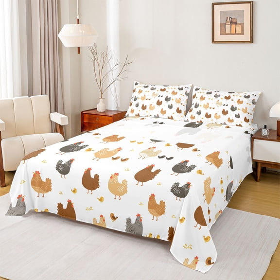 Homewish Kids Children Kawaii Chicken Twin Sheet Sets 3pcs,Farmhouse Animal Twin Fitted Sheet Microfiber,Cartoon Cute Breathable Flat Sheet,Ultra Soft Home Decor