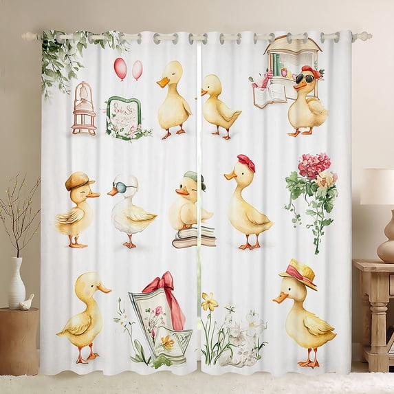 Homewish Kids Children Kawaii Duck Black Out Curtains,Chic Flowers Curtains Pack of 2 (42x63 Each),Cute Floral Animal Bedroom Curtains,Microfiber Bedroom Decor